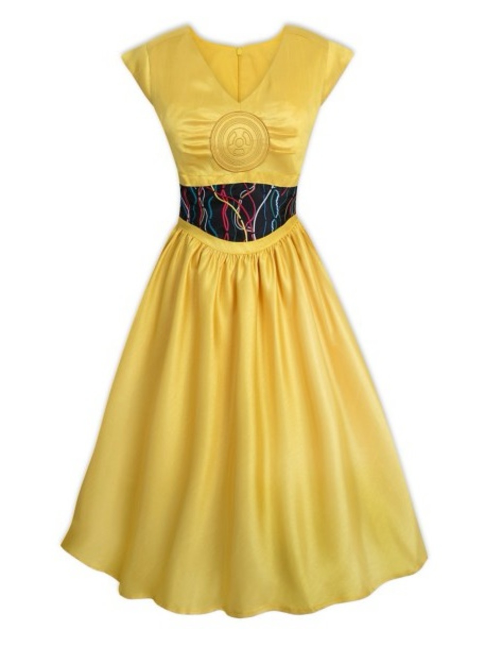 Disney Parks Dress Shop Star Wars C-3PO Cosplay Fit Flare Dress Yellow SMALL